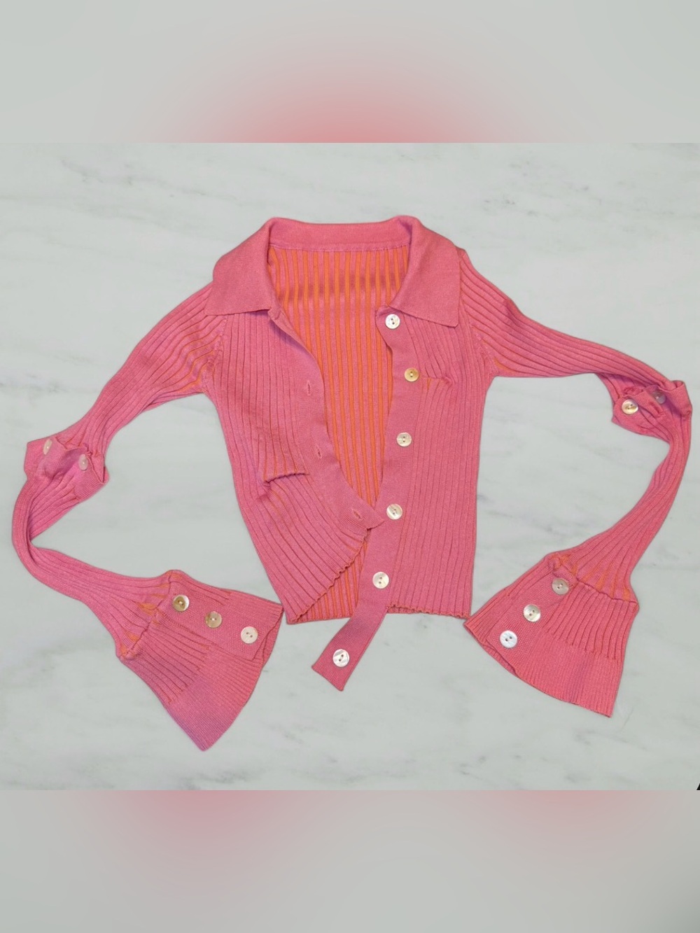 Uniqlo Pink and Orange Ribbed Knit Top